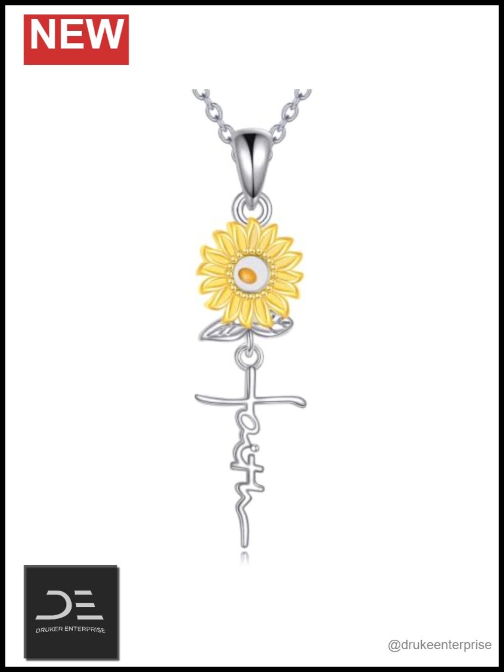 18K Gold Plated Sunflower Cross Necklace with Mustard Seed Faith Jewelry